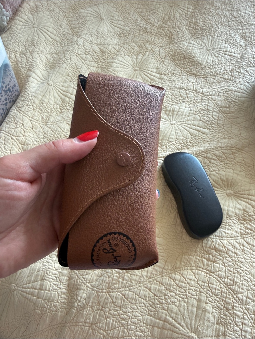 Ray-Ban Brown Leather Sunglasses Pouch with Black Hard Case